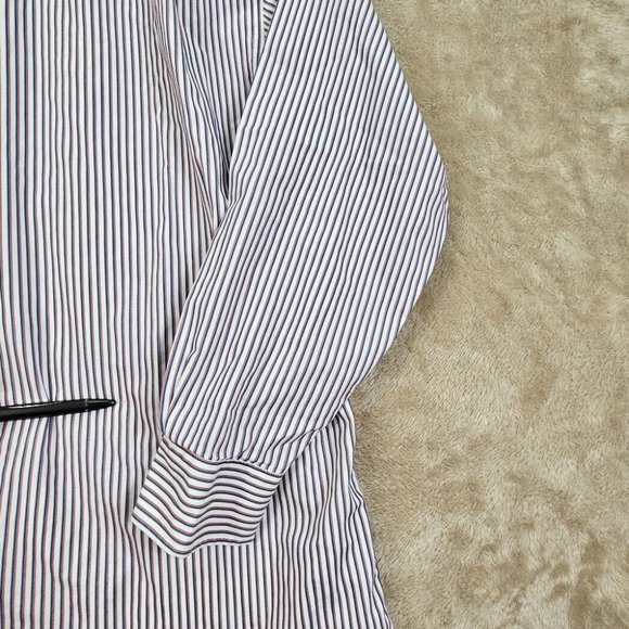 Lands' End White Blue Red Striped Button-Down Shirt Men's Size 16-33 Long Sleeve - Picture 3 of 10